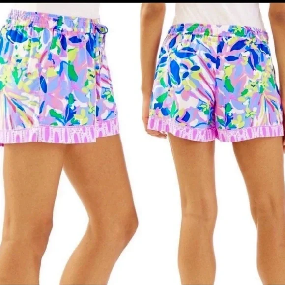 Lilly Pulitzer Womens sz med Rayonne colorful lightweight shorts with drawstring - Picture 2 of 12